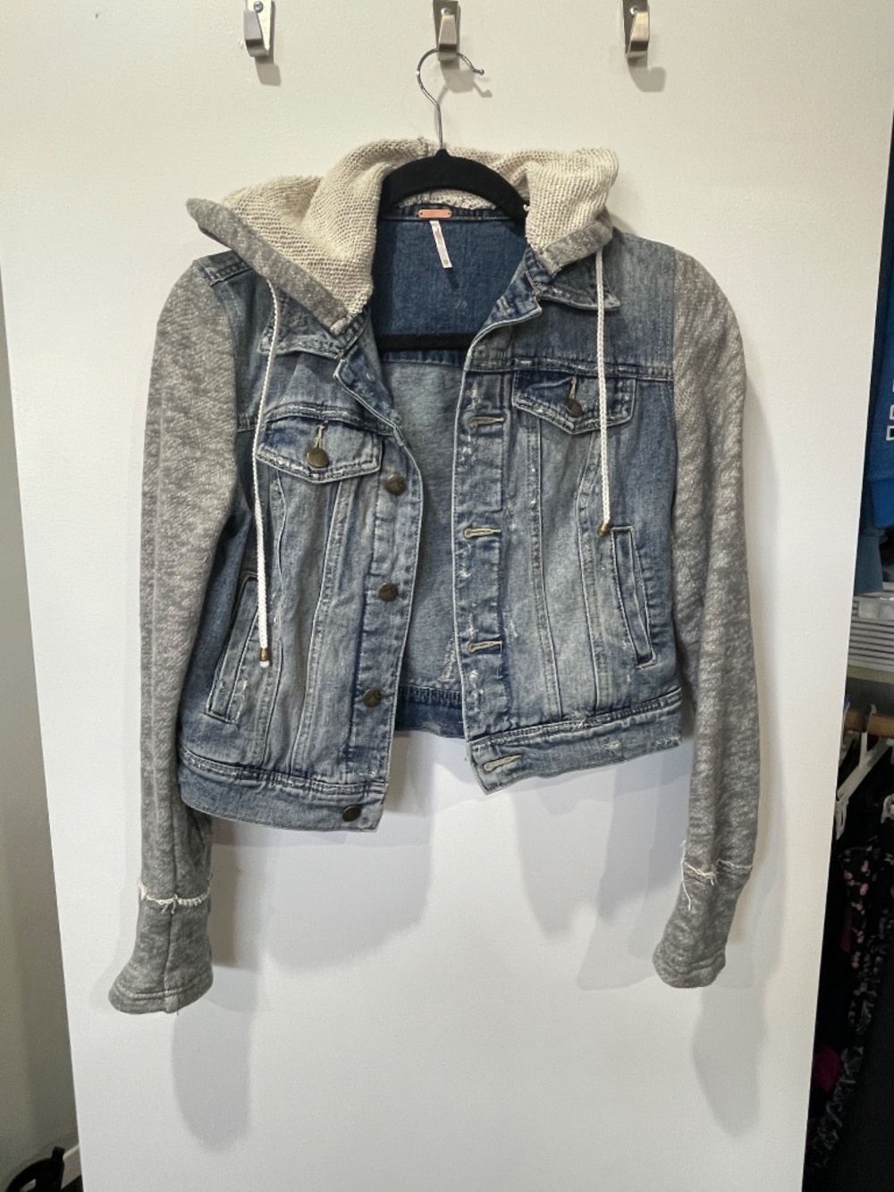 Free People Hooded Denim Knit Sleeve Jacket – Size XS - Picture 1 of 6